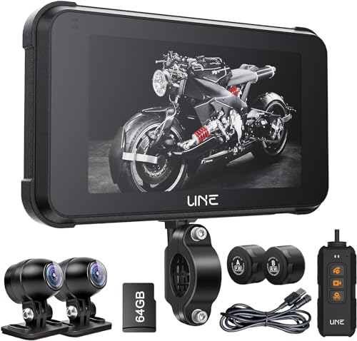 UNE バイク ドライブレコーダー CarPlay バイクナビ 5インチ液晶大画面 IP65全体防水前後カメラ ポータブル ディスプレイオーディオ  ワイヤレス 1920P+1080P 同時録画 140度広角 ループ録画 衝撃録画 GPS搭載 WiFi機能 iphone Android も対応  音楽/FM アプリ Bluetooth ...